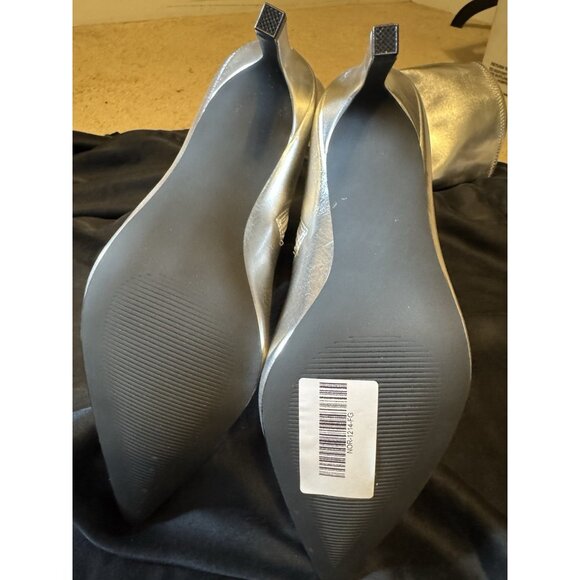 Open Edit Silver Sequin Tall Stiletto Knee Boots Pointed Toe 9 M NEW - Picture 10 of 11